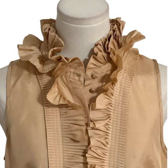 J.‎ CREW 10% Silk Tan Gold Ruffled Sleeveless Top Business Party Work Size 4 - Picture 3 of 9